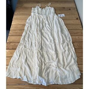 NWT MSRP $44.99 Wild Moss Sleeveless Maxi Dress Medium Ivory Spaghetti Strap